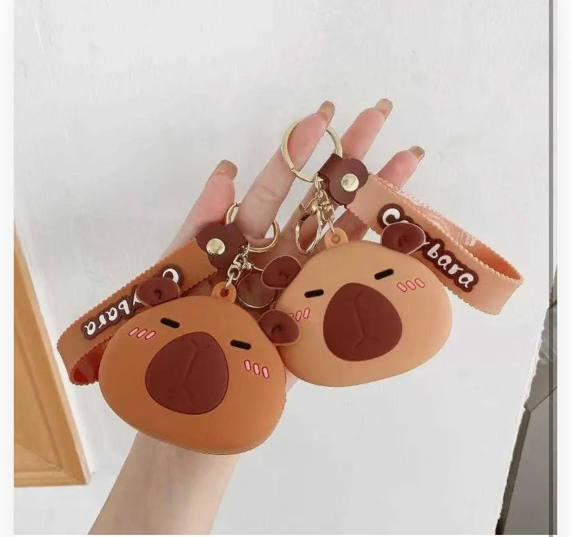 788009 Cute Silicone Capybara Coin Purse Keychain & Bag Charm