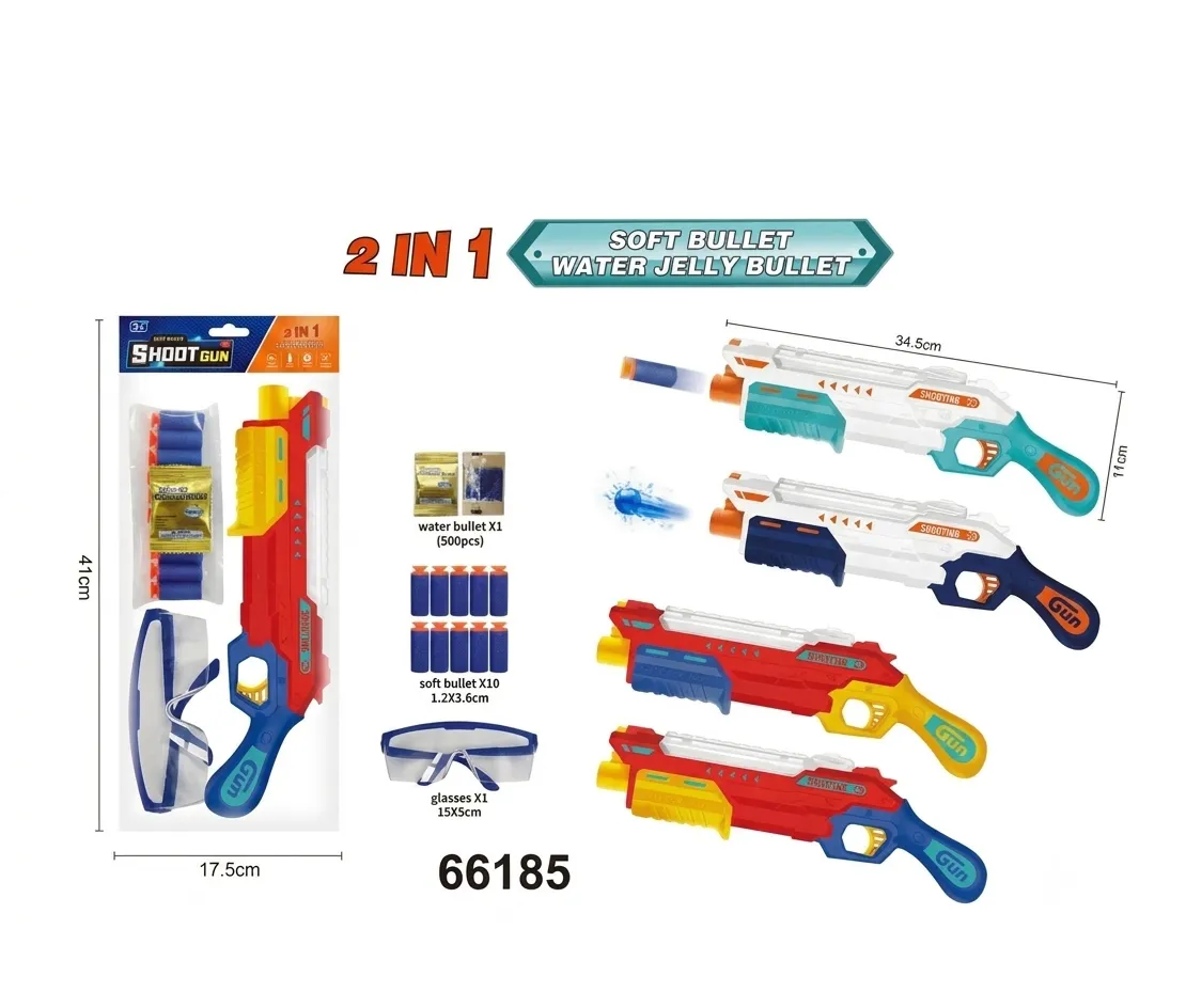 2-in-1 Dual Ammo Blaster Toy Set – Soft Foam Darts & Water Jelly Gel Bullet Gun with Safety Goggles (Model 66185)