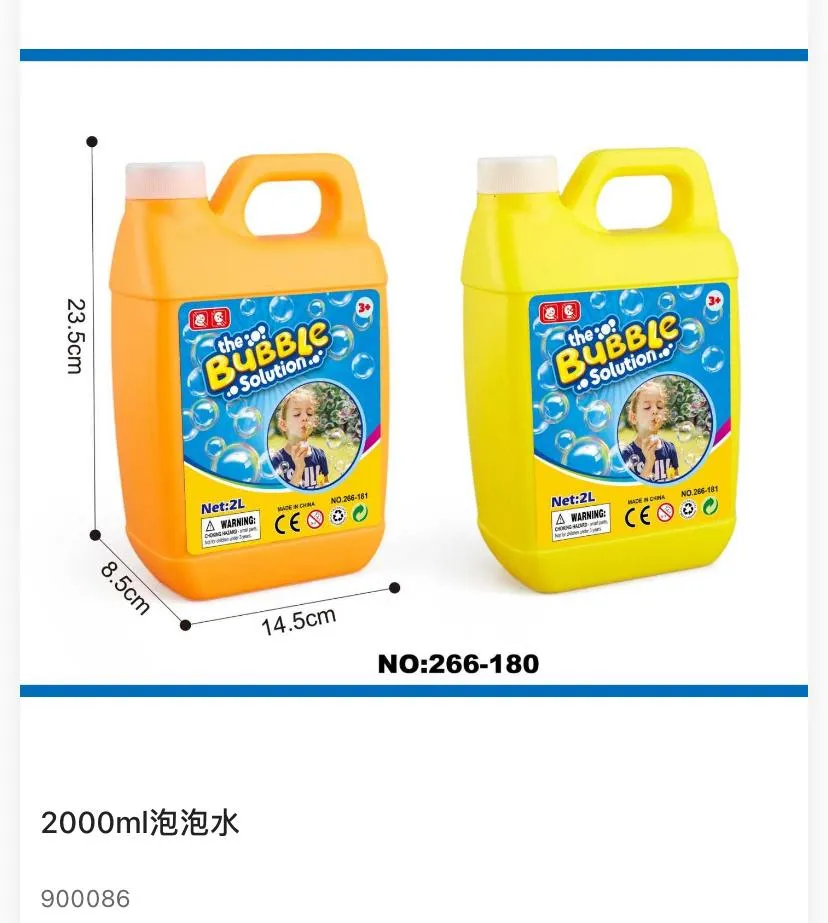 2 Litre (2000ml) Bulk Bubble Solution Jug – High-Volume Universal Bubble Refill Liquid with Easy-Pour Handle – Model NO:266-180 /