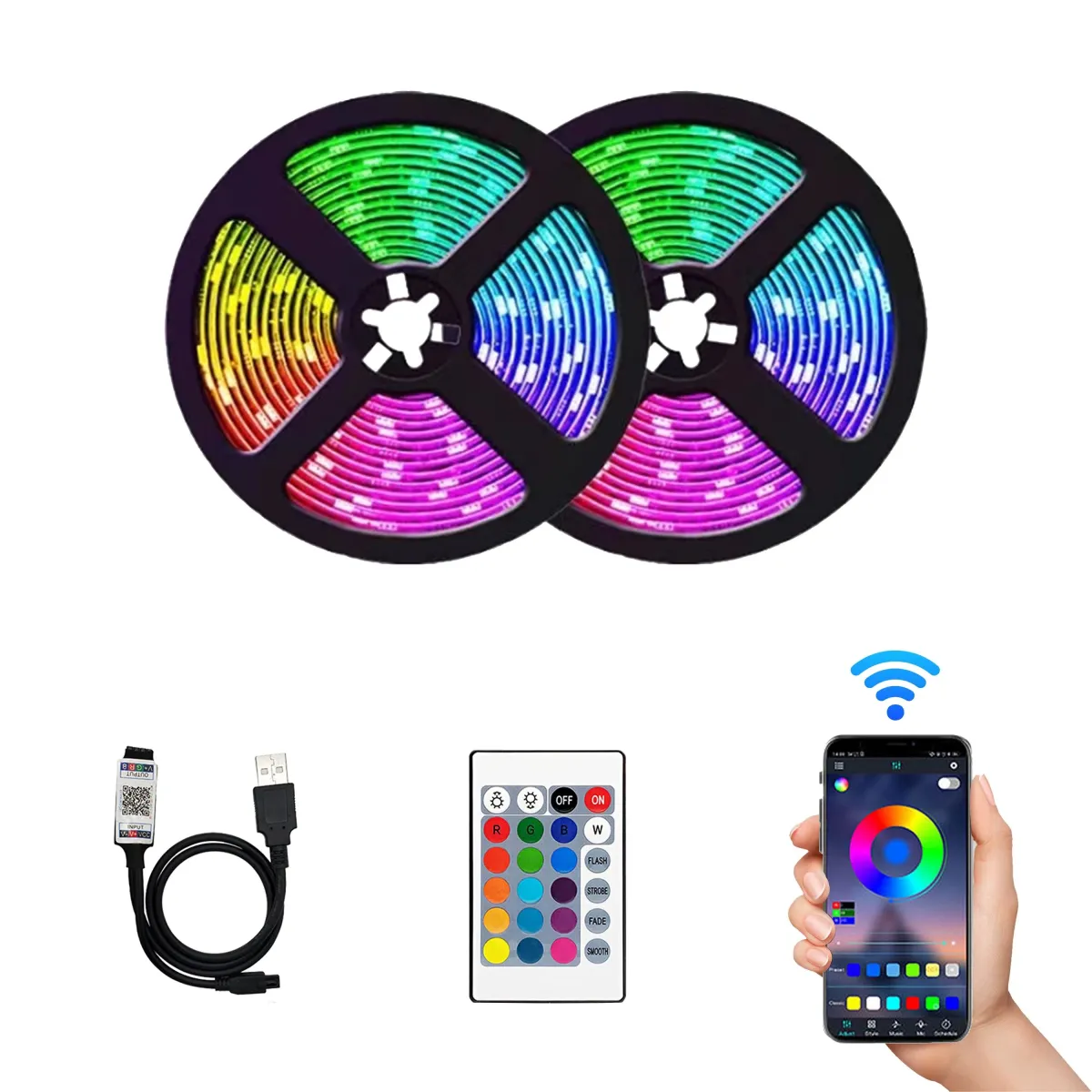 Smart RGB LED Strip Lights with App & Remote Control USB 5V KDM0172