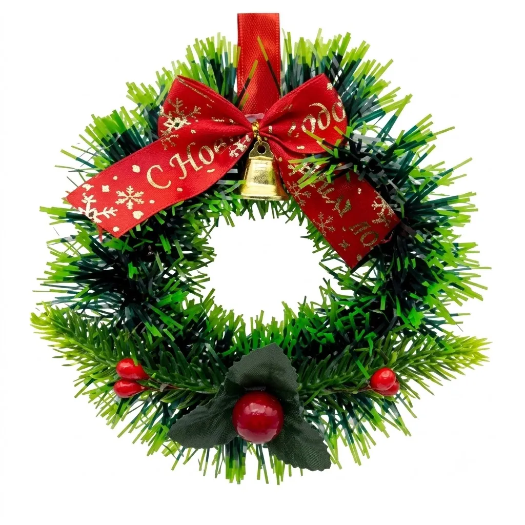 Christmas Wreath 12 cm with Red Bow and Gold Bell - PX- 791549