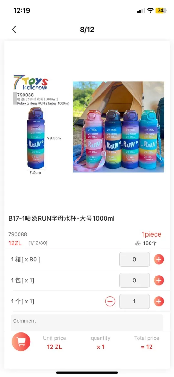 1000ml Gradient Motivational Water Bottle