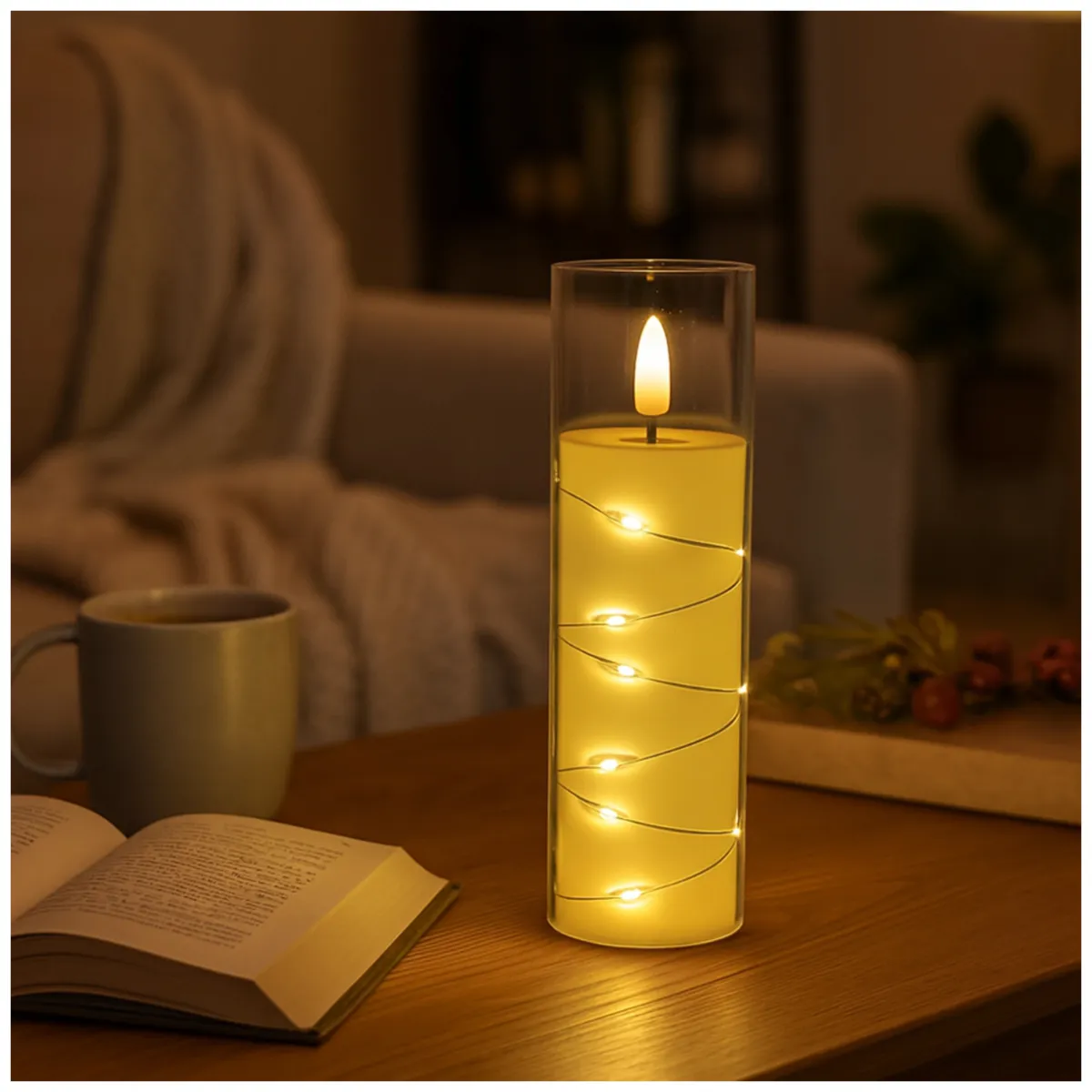 LED Pillar Candle with String Light – 12 PCS – 5×17.555CM - L090594