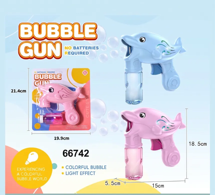 Dolphin Manual Bubble Gun Toy with Light Effects – No Batteries Required