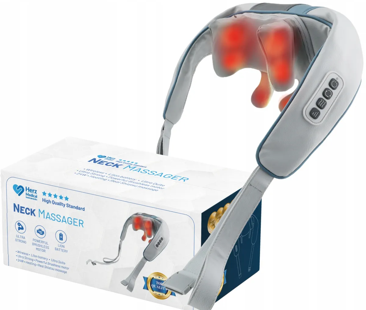 Wireless Shiatsu Neck Massager Herz Medical with Heat Function KDM0042