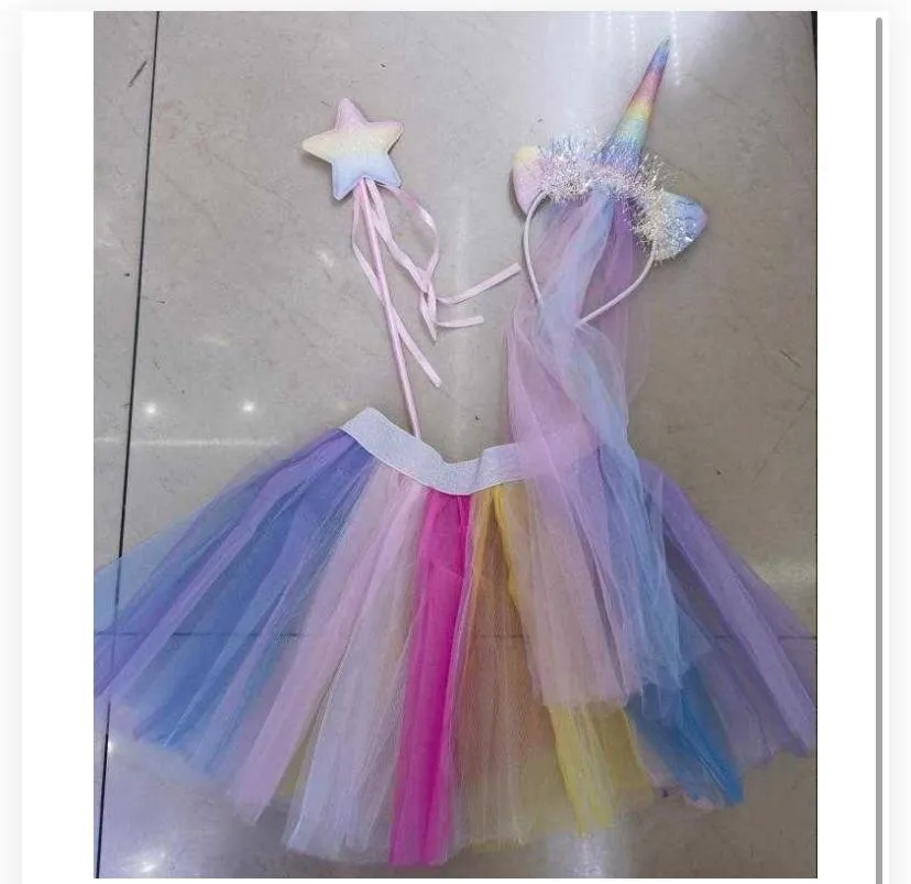 3-piece rainbow unicorn costume set for girls