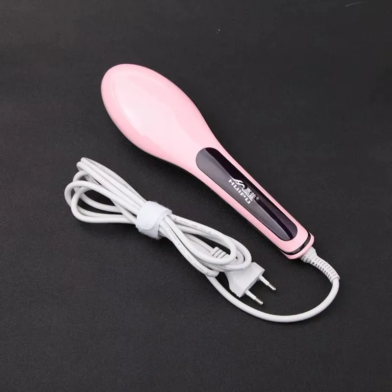 NASV Digital Hair Straightening Brush with LCD Display - Pink