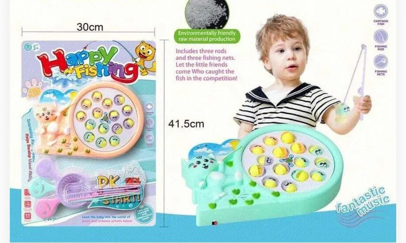 Cat-Themed Rotating Electronic Fishing Game Set ("Happy Fishing")