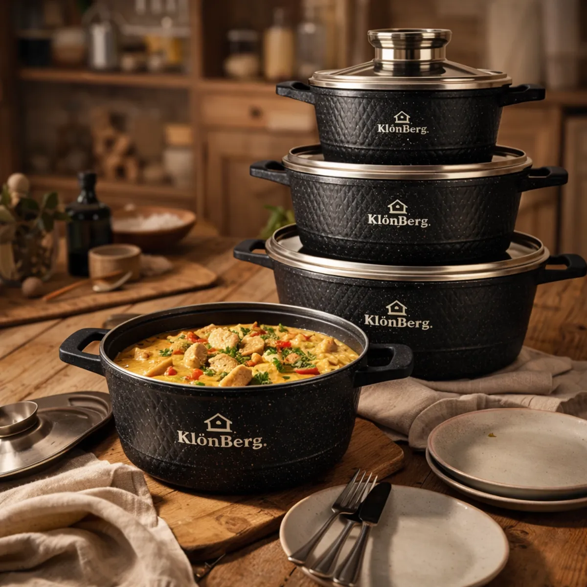 Cast Aluminum Nonstick Cookware Set 8 Pcs Ceramic Marble Induction KB-3841