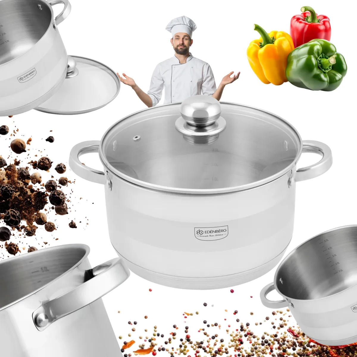 Edenberg Stainless Steel Pot With Lid, 6.1l, 24cm EB-3007