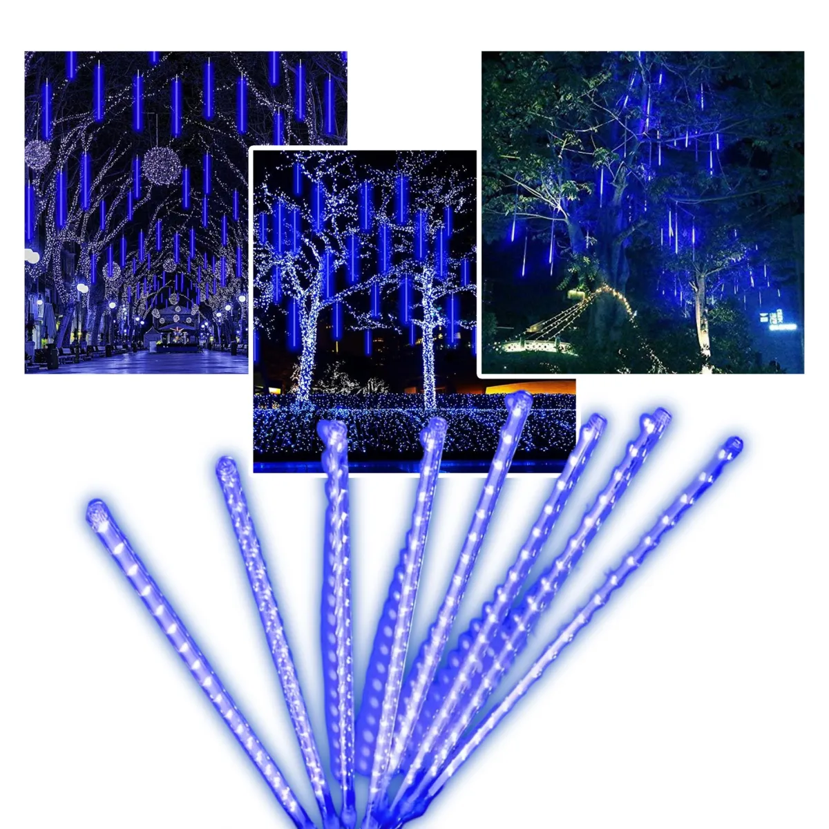 CHRISTMAS LIGHTING METEOR SHOWER 40CM 8 STICKS 144LED - BLUE - CP1163-BL