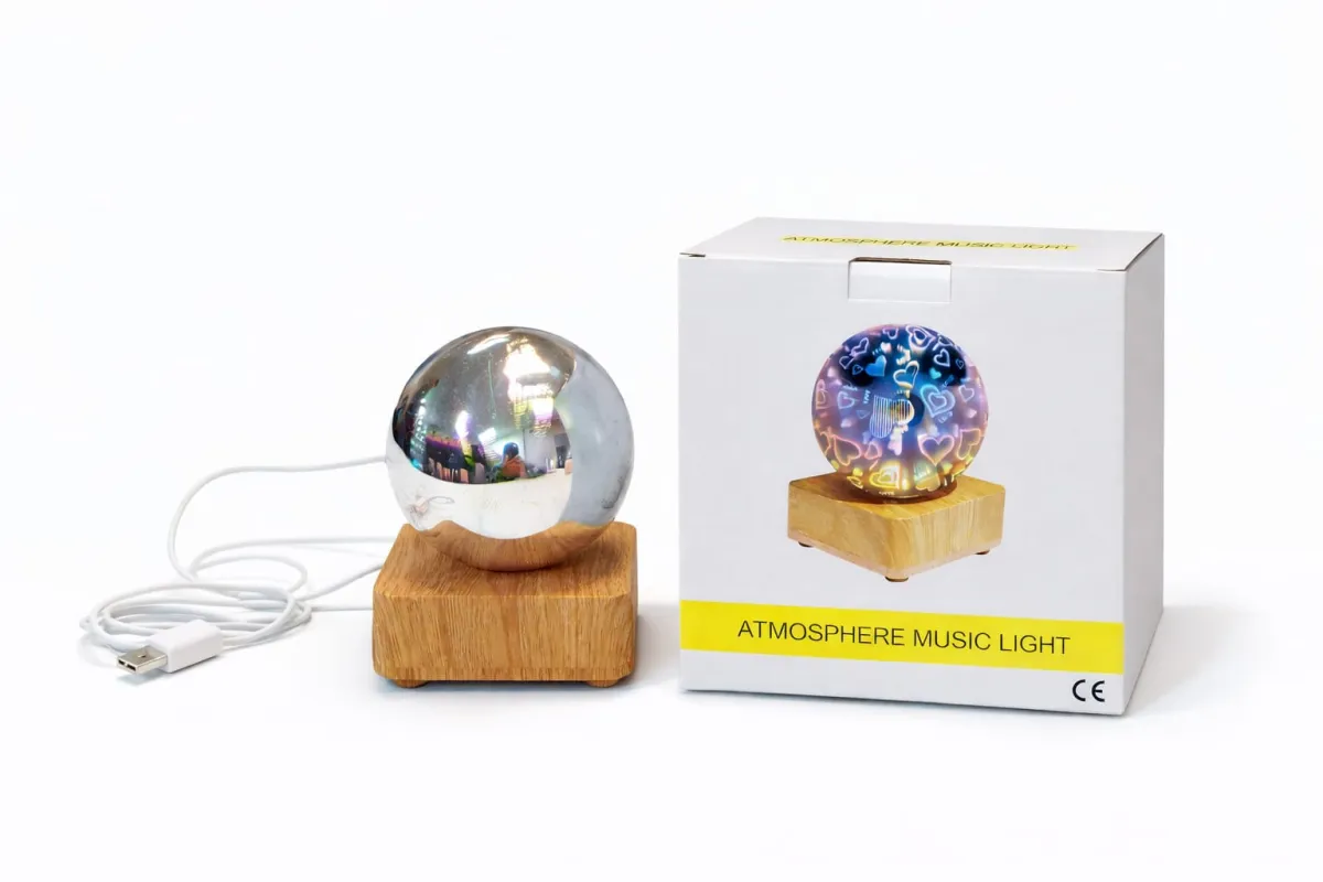 3D Fireworks Globe Night Lamp - Wooden Base USB KDM0305