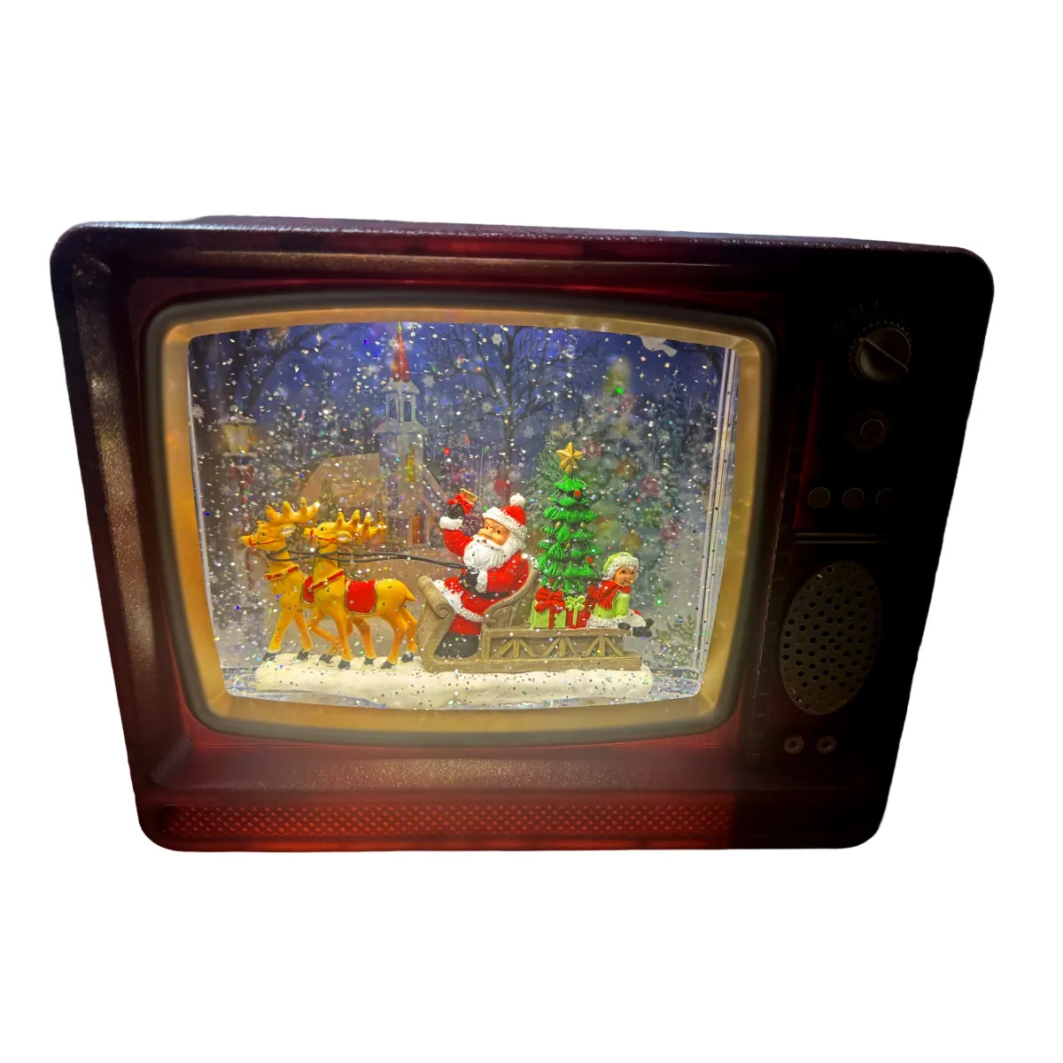 CHRISTMAS GIFT LUMINOUS SNOW TV SANTA CLAUS MUSIC BOX - CP1190