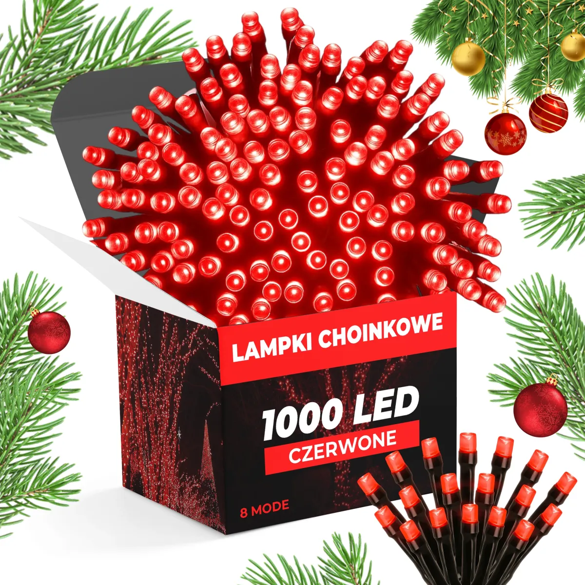 Christmas Tree Lights 1000 LED - 75 M - Red - 8 Mode - L090910