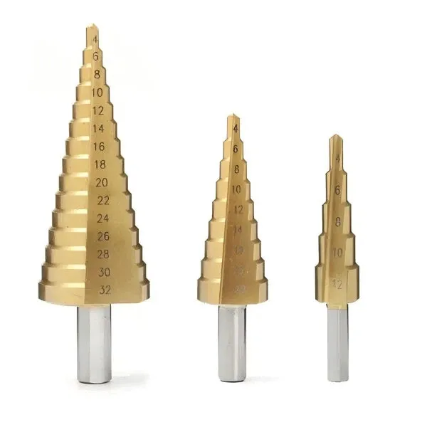 3-Piece HSS Titanium Coated Step Drill Bit Set - Metal, Wood, Plastic KDM1001