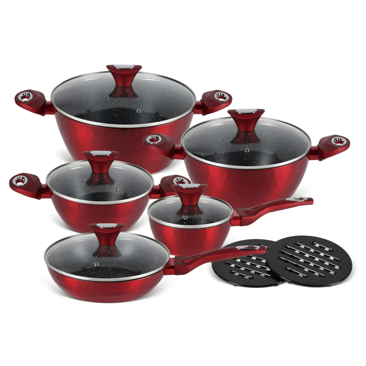 EDENBERG ALUMINIUM COOKWARE SET 12PCS CERAMIC-MARBLED NON-STICK COATING EB-5637