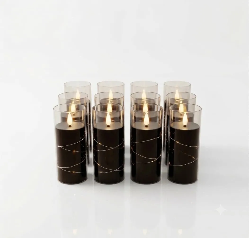 12er Set LED-Kerzen 12,5 cm Schwarz