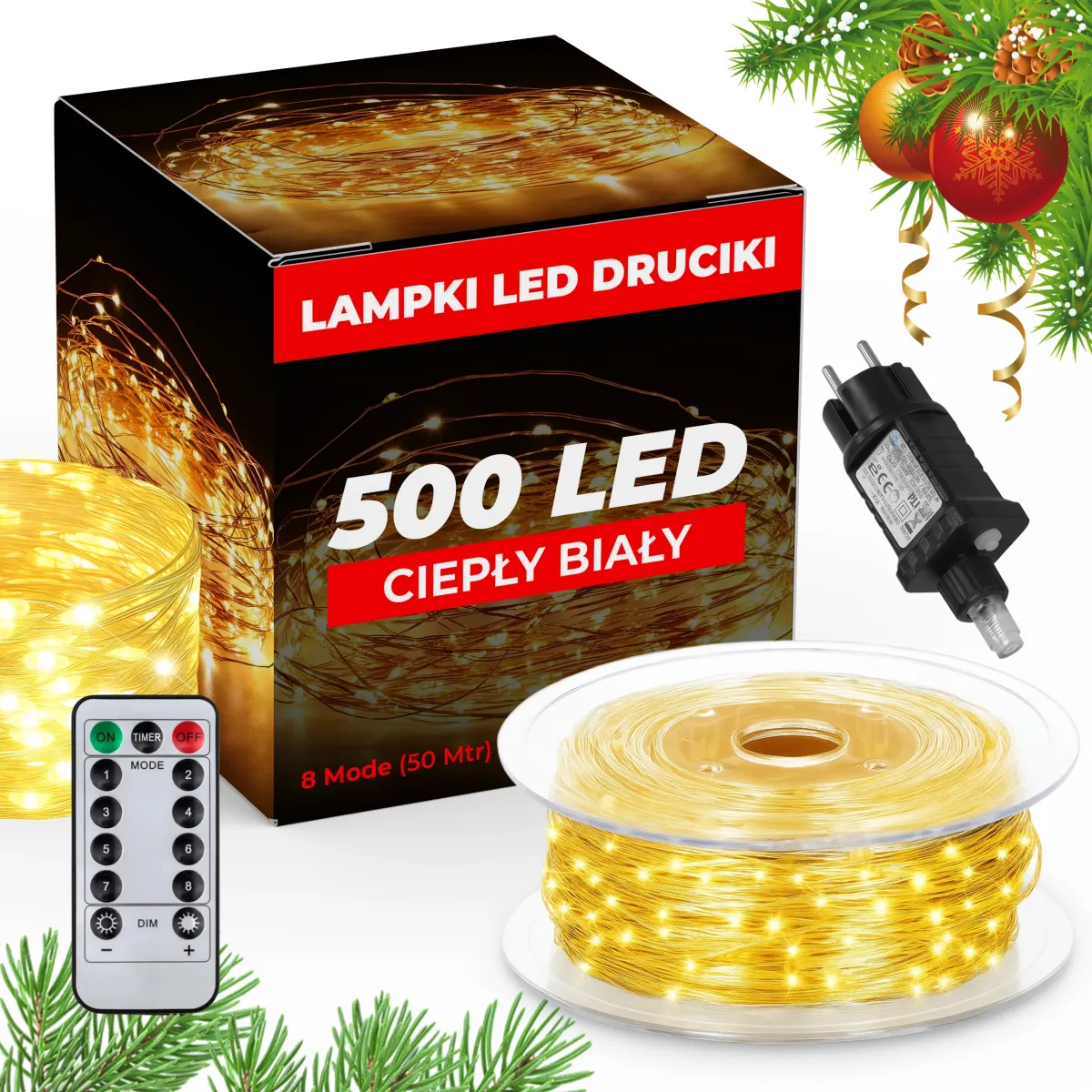 CHRISTMAS STRING LIGHTS + REMOTE 500 LED 50M - WARM WHITE - CP1169