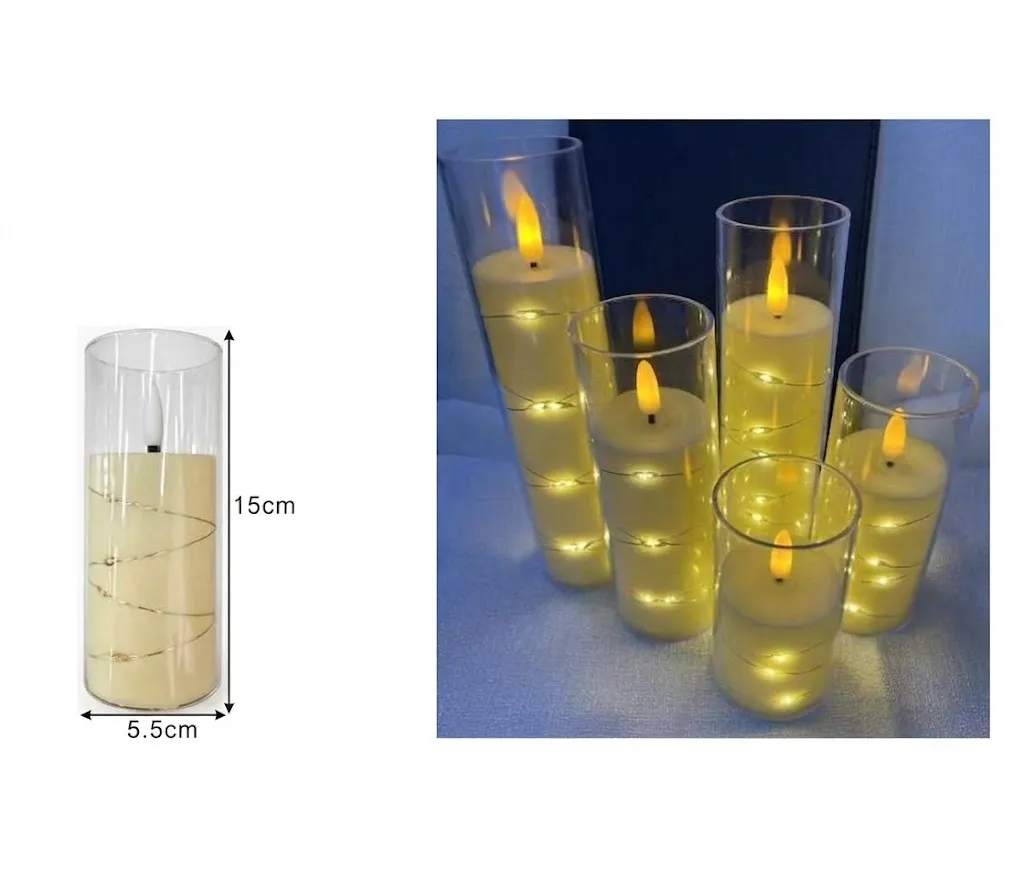 787344 ✨ LED Glass Cylinder Candle with Copper Wire String Lights 15 cm – Fairy Light Glow