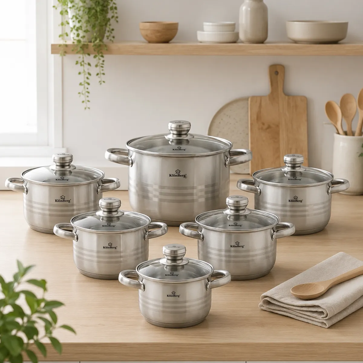 Stainless Steel Cookware Set 12 Pcs 9-Step Base with Glass Lid KB-2508