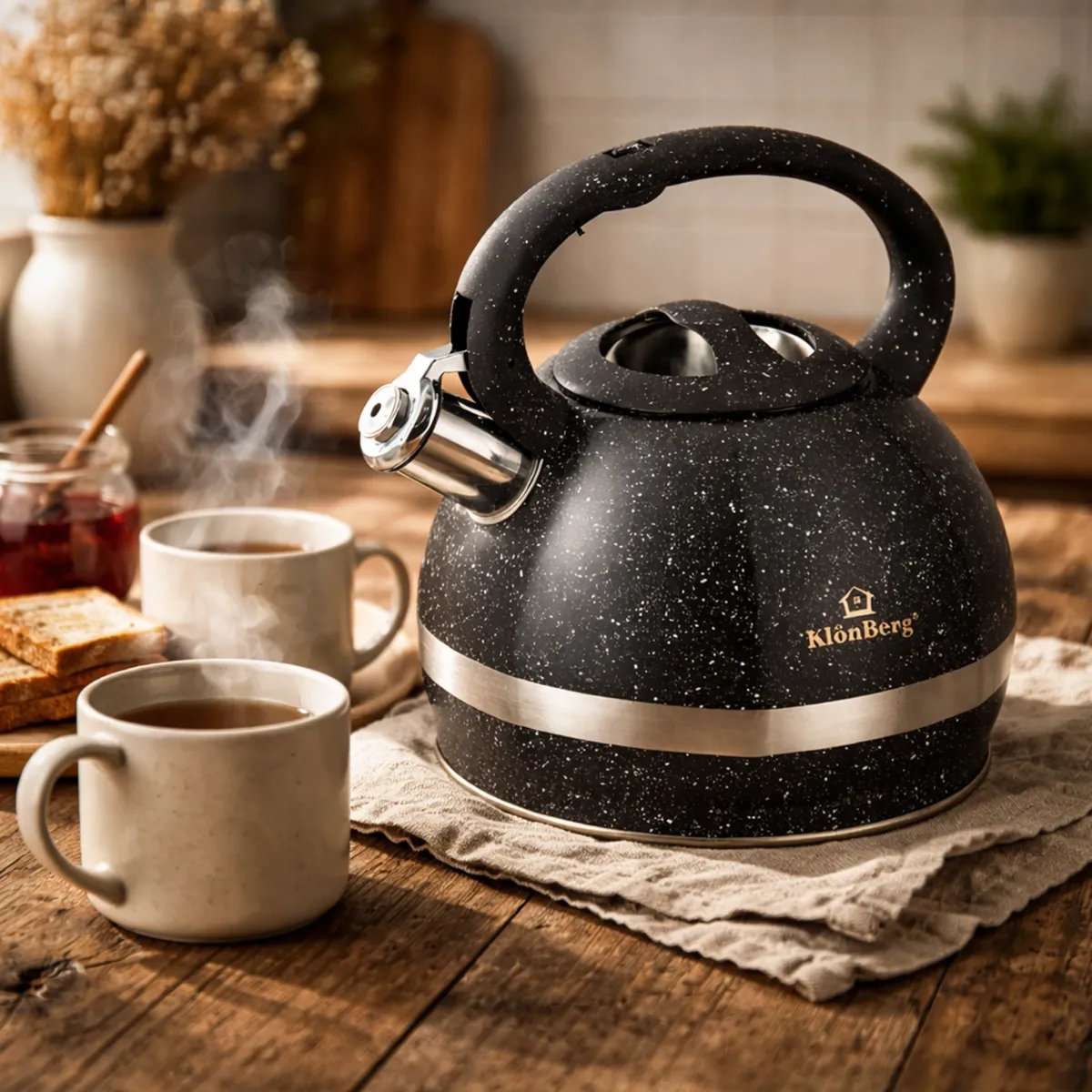 Whistling Kettle 3L Stainless Steel Black Granite For Induction KB-6621