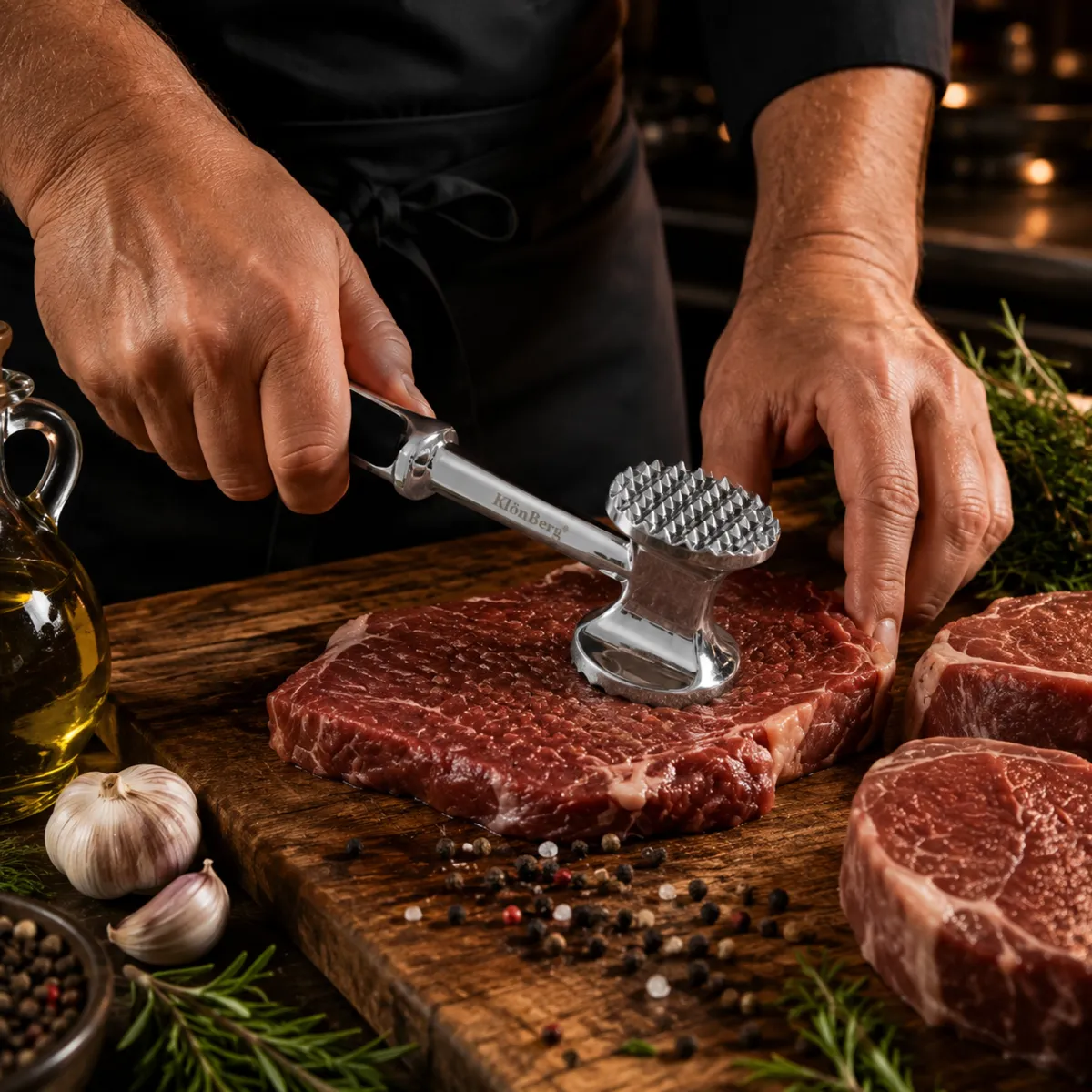 Dual-Sided Metal Meat Tenderizer Hammer with Non-Slip Handle