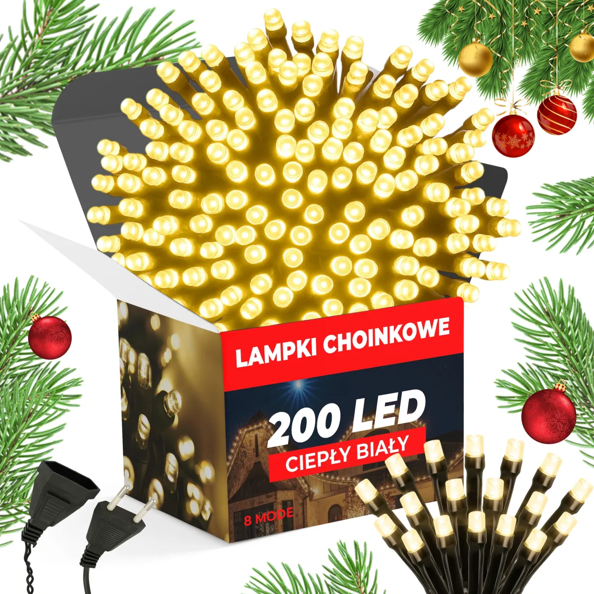 Christmas Tree Lights 200 LED - 15 M - Warm White - 8 Mode - L090897