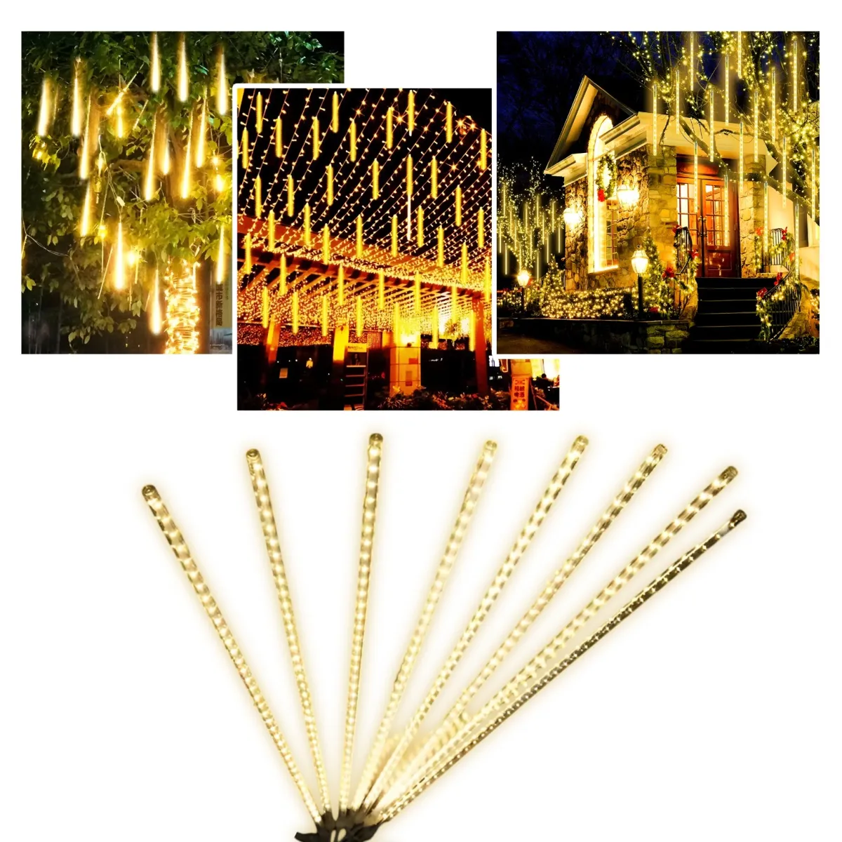 CHRISTMAS LIGHTING METEOR SHOWER 40CM 8 STICKS 144LED - WARM WHITE - CP1163-WW
