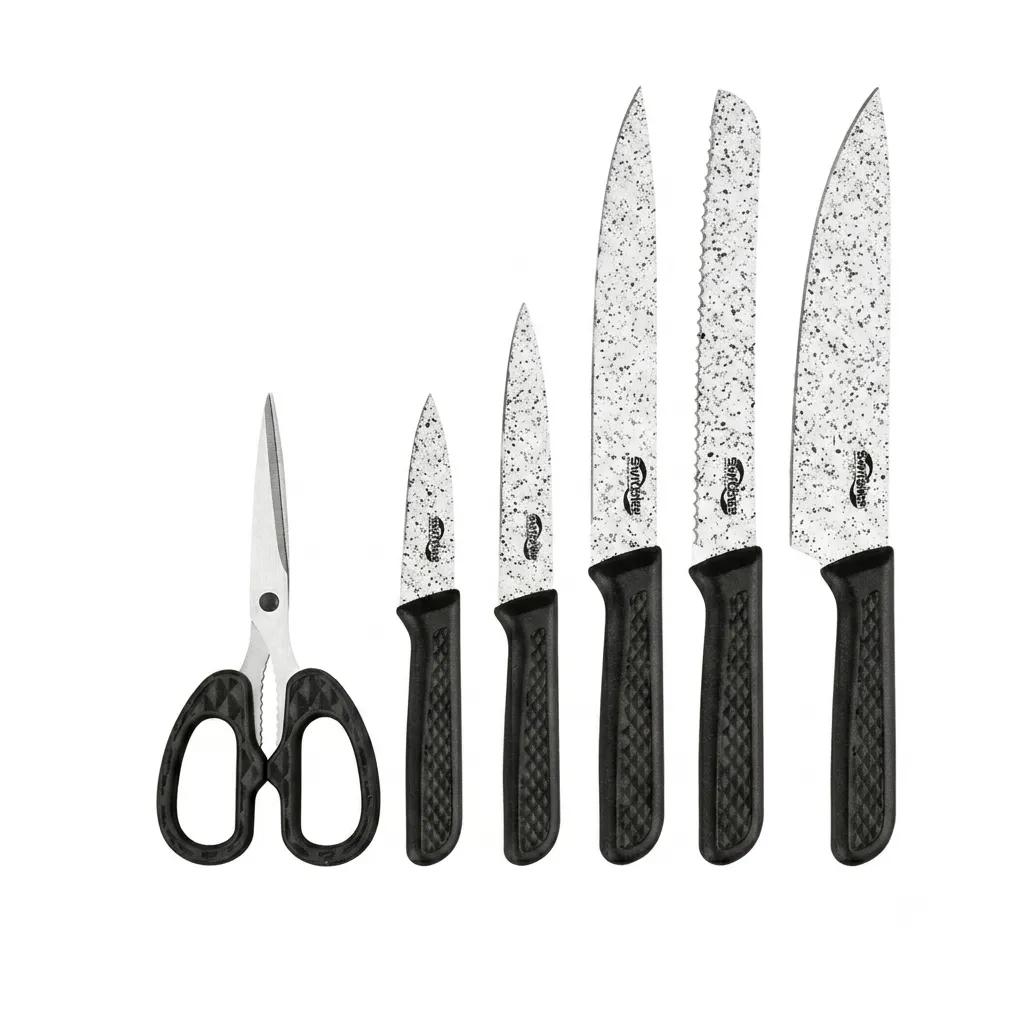 6-Piece Stainless Steel Knife Set with Ceramic Marble Coating SW-9291