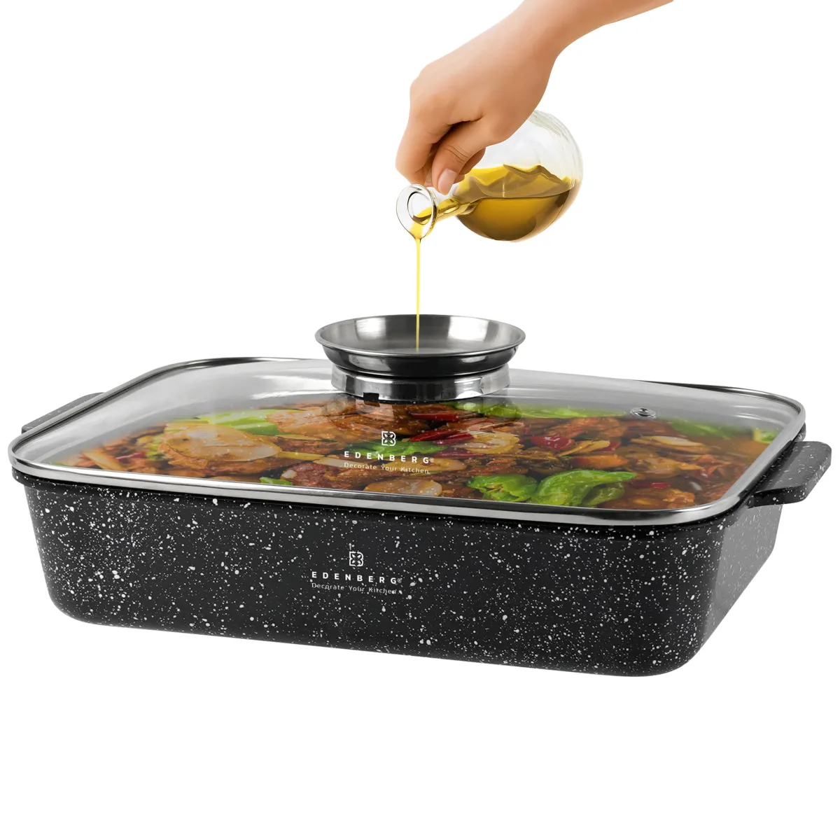 Roaster 30 cm With Lid Non Stick Ceramic Marble Coating 4L - Edenberg EB-12122