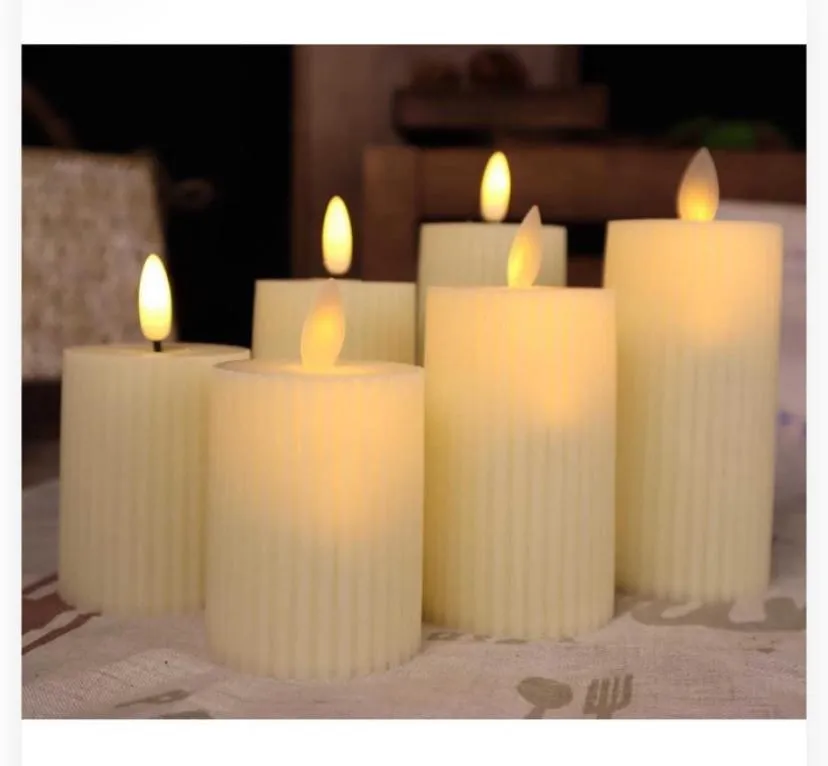 787359 Flameless LED Ribbed Pillar Candle Set