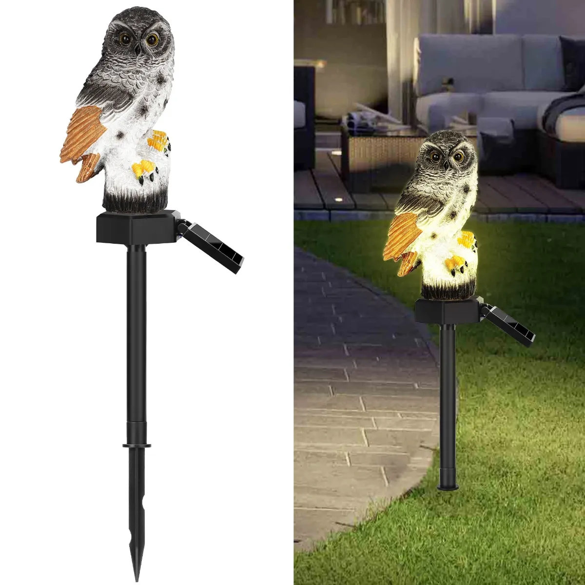 Solar LED Owl Lamp Grey 42 cm Garden Ground Stake Waterproof Decorative Dusk Sensor