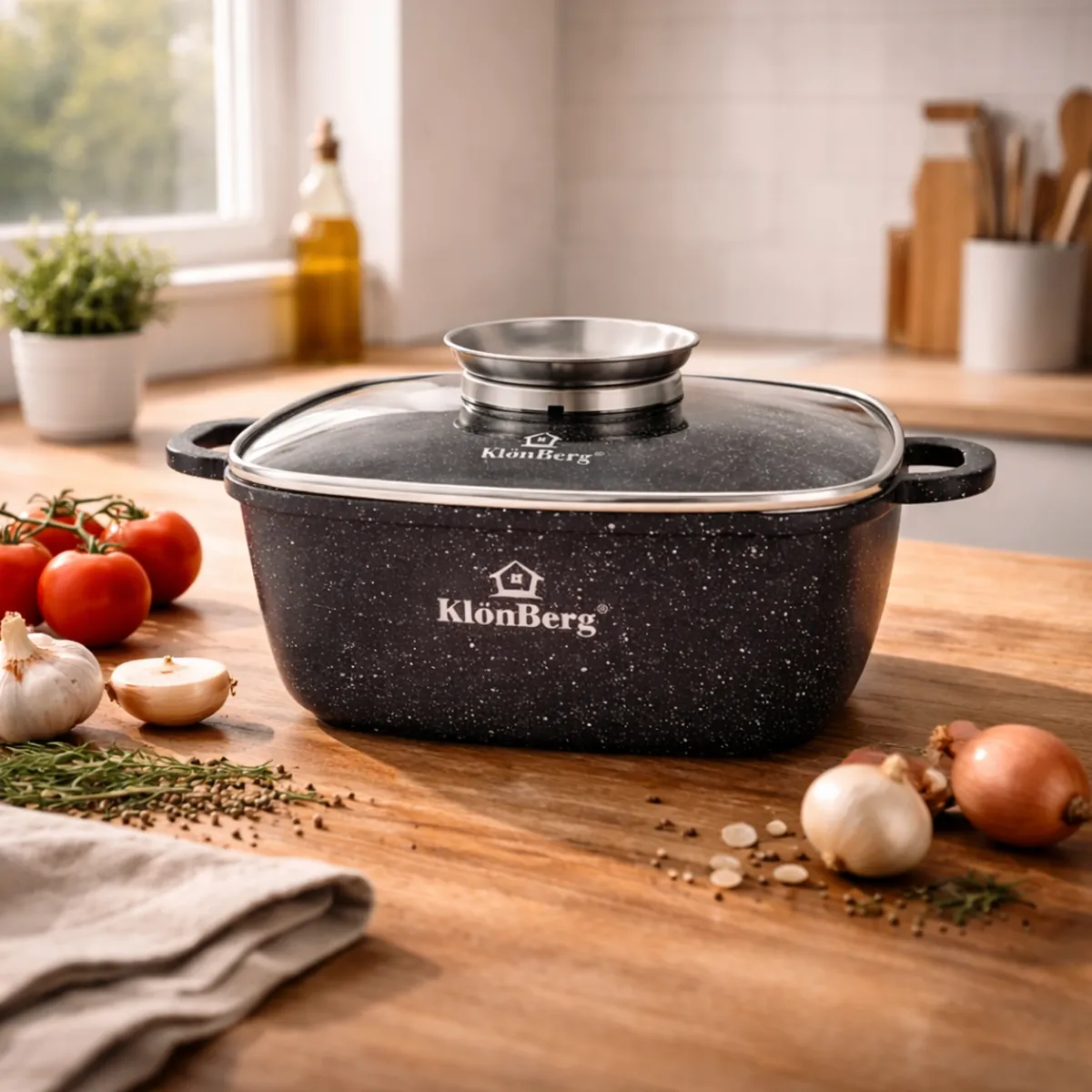 Square Pot 22cm 4L Ceramic Non-Stick with Glass Lid for Induction KB-4012