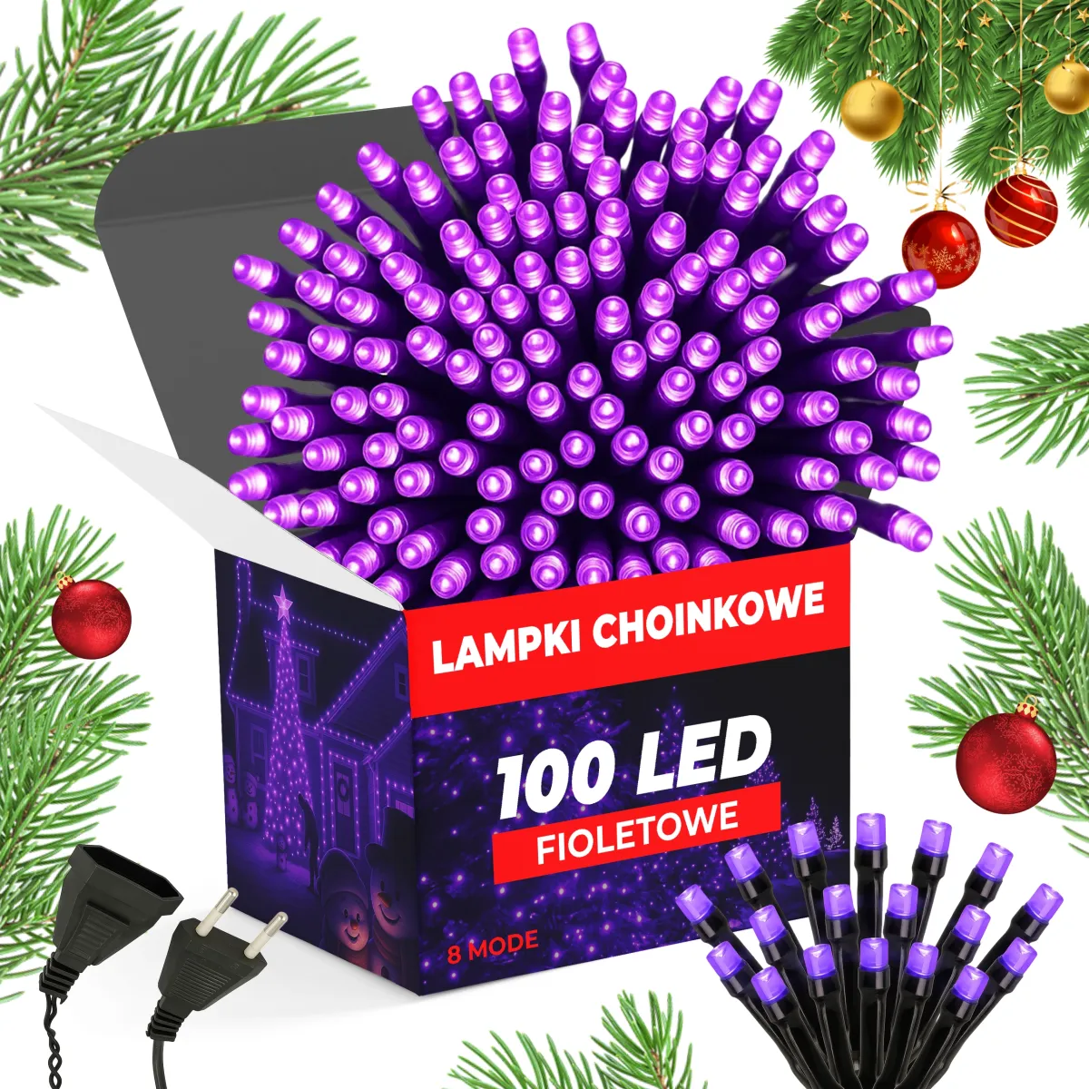 Vánoční osvětlení 100 LED 7,5 m fialové 8 režimů L090908