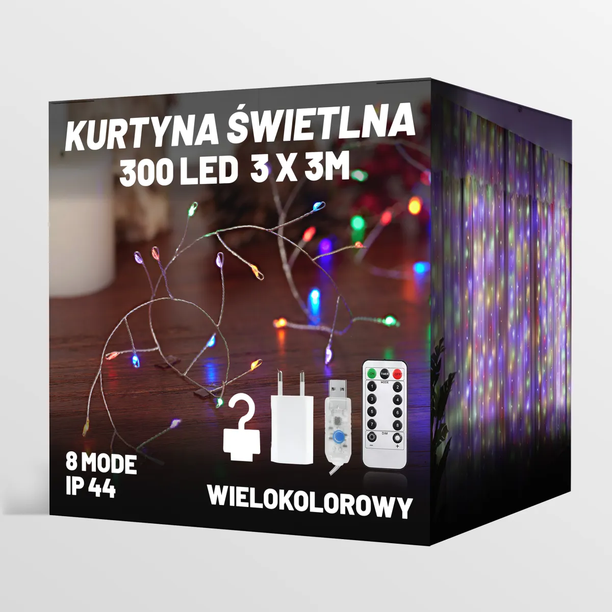 LED LIGHT CURTAIN + REMOTE 300 LED 3M x 3M - MULTICOLOR (RGB) - CP1173