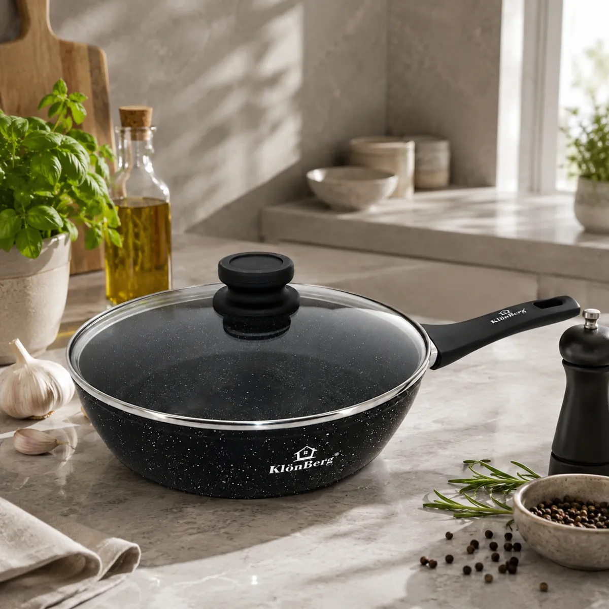 Marble Non-Stick Frying Pan 20cm with Lid Induction KB-8612 KlonBerg