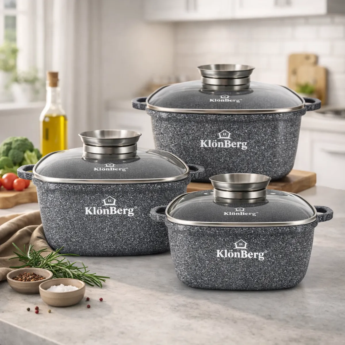 6-Piece Square Cast Aluminum Nonstick Cookware Set for Induction KB-3940