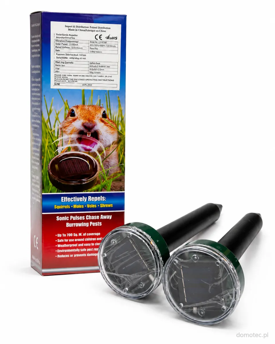 Solar Sonic Pest Repeller (2-Pack) - Gopher, Mole, Shrew Deterrent KDM0816