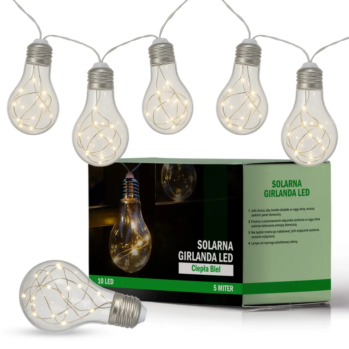 Solar String Lights Warm White 10 bulb 4.8m - L090405