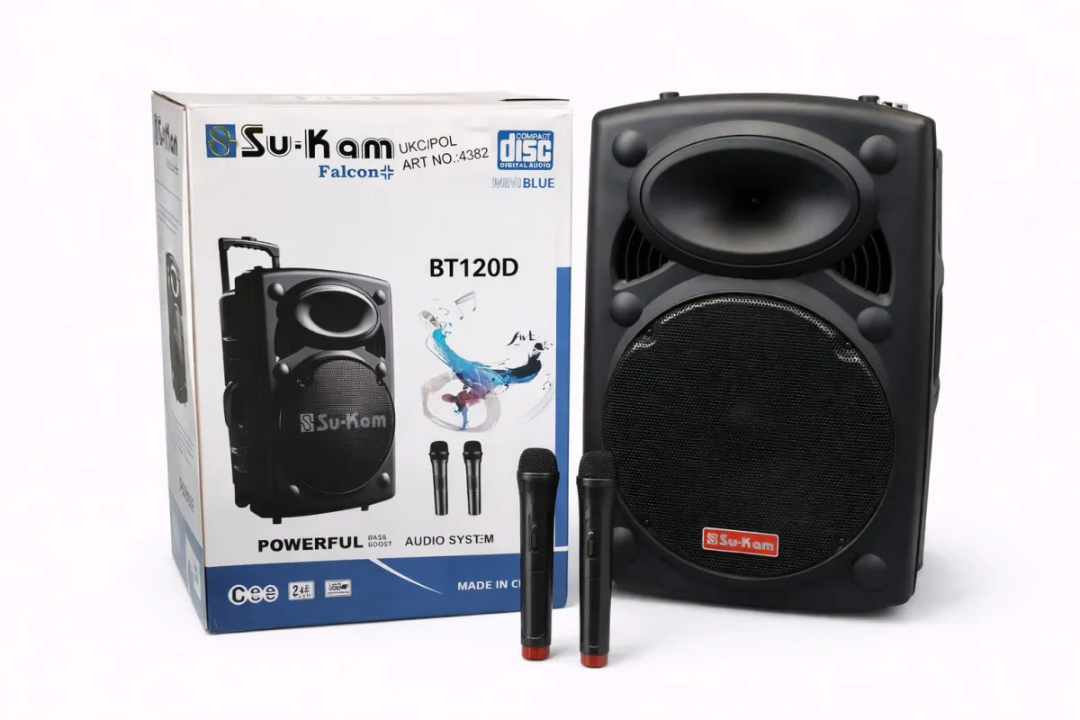 Su-Kam Falcon BT120D bærbar Bluetooth-højttaler med mikrofoner til karaoke KDM0645