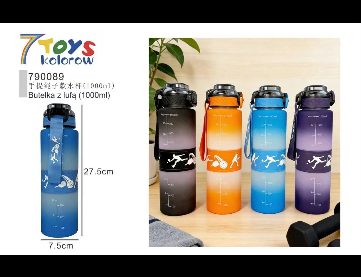 ml Gradient Sports Water Bottle with Straw & Strap – Leakproof Frosted Hydration Tracker