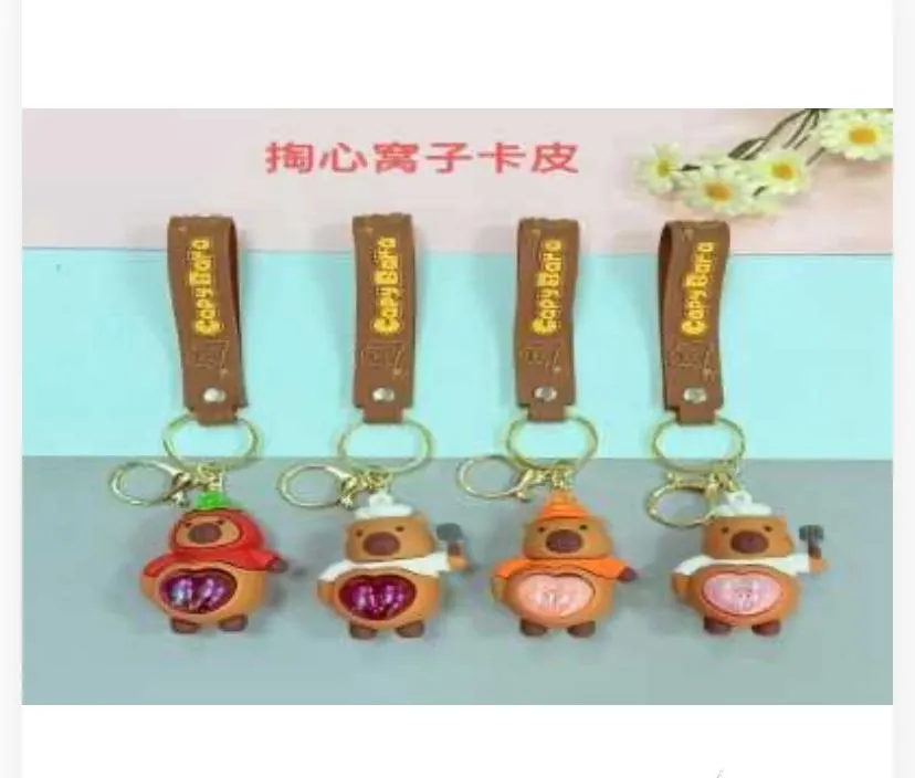 789028 Cute 3D Capybara Sparkle Heart Silicone Keychain Collection