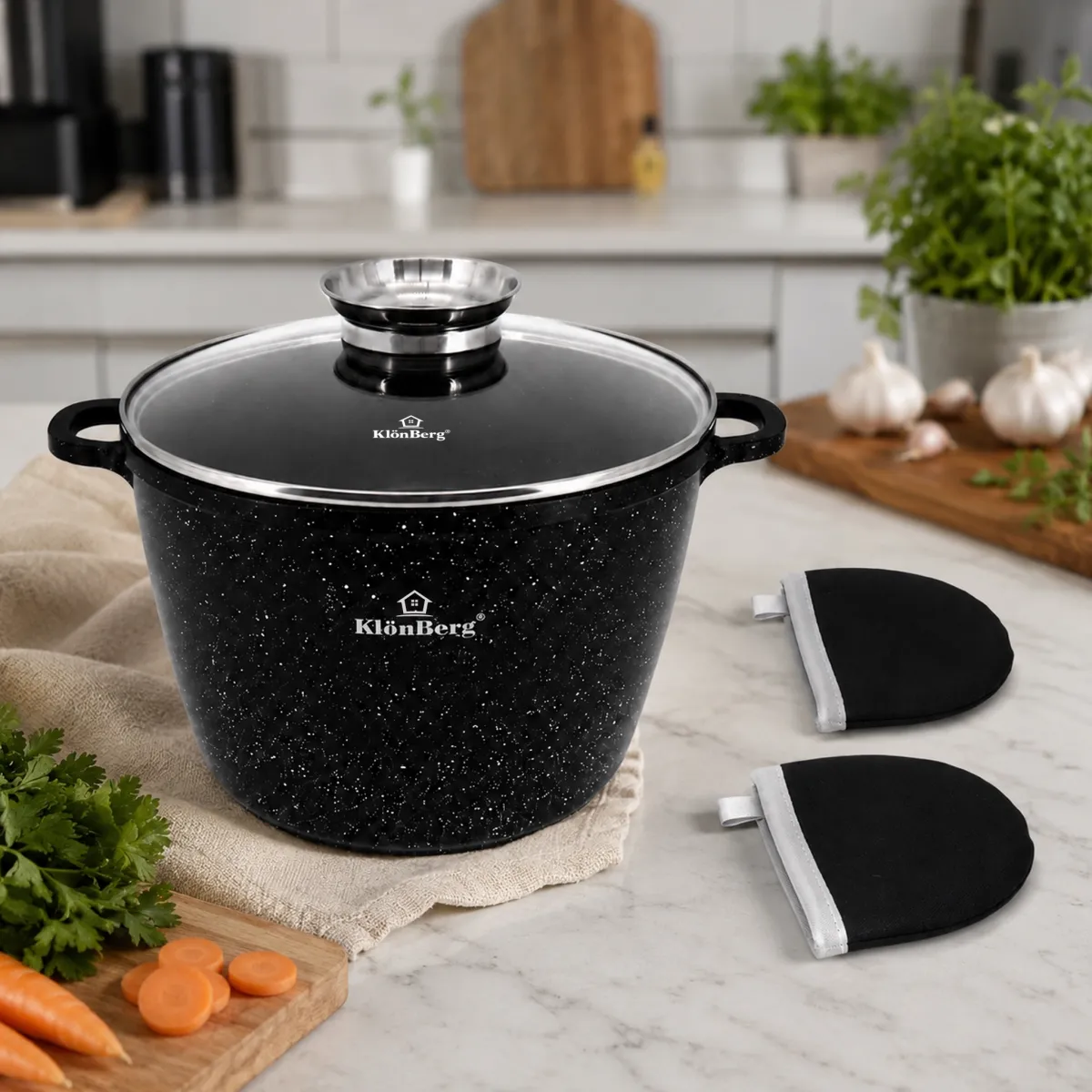 Ceramic Marble Non-Stick Deep Pot 15L 32cm with Glass Lid