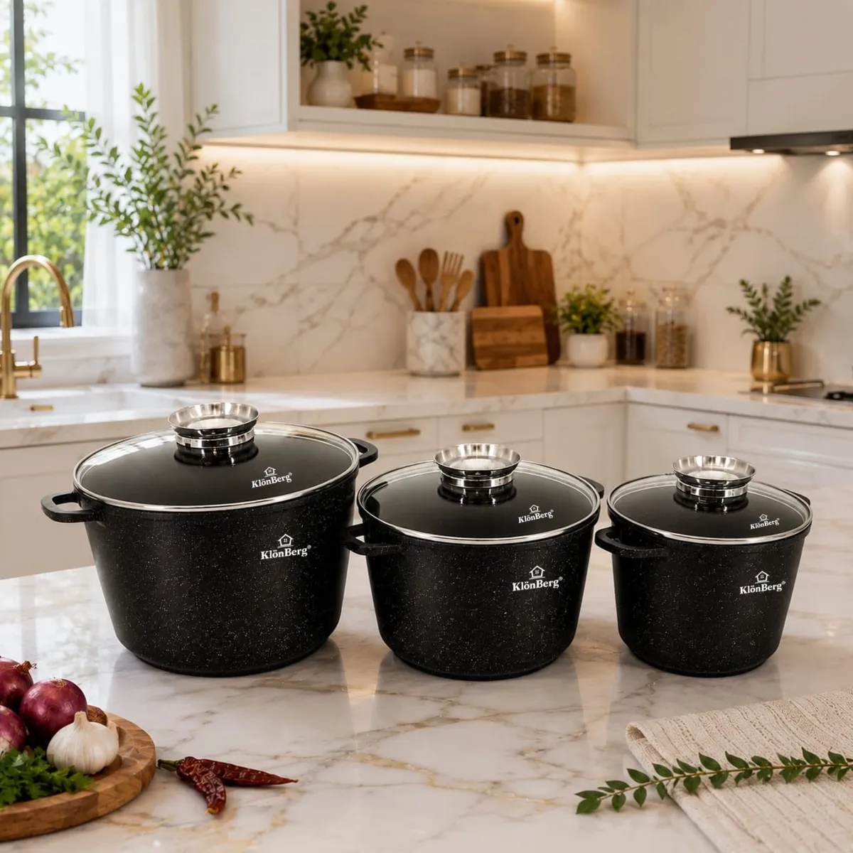 Ceramic Marble Cookware Set 6 pcs Non Stick Pot Set