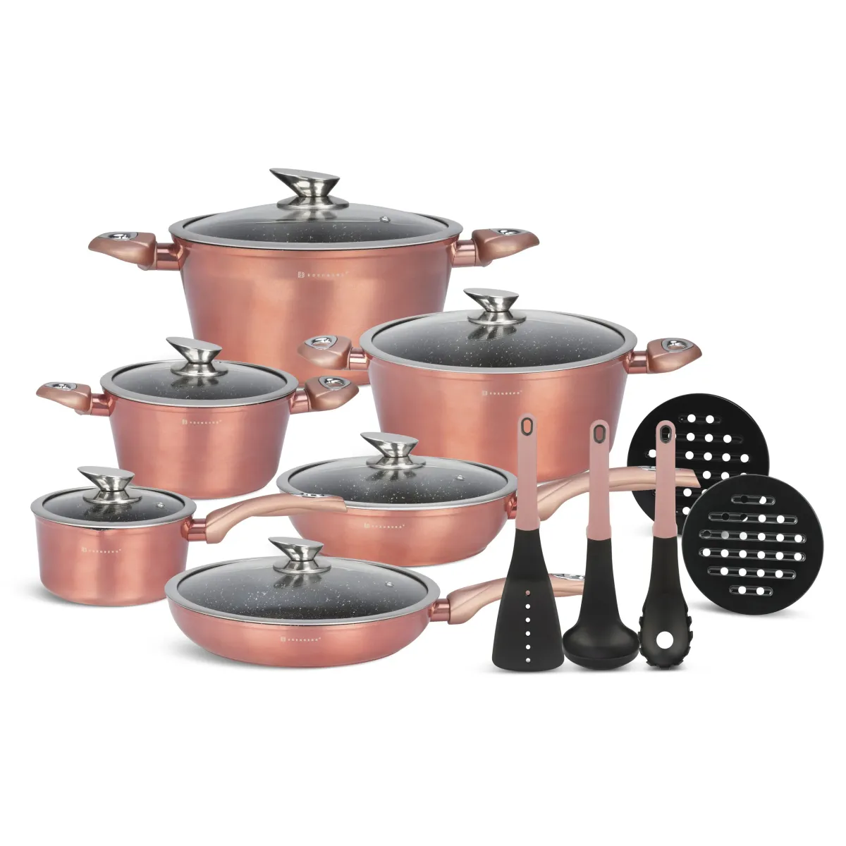 EDENBERG 15PCS ALUMINIUM COOKWARE SET WITH KITCHEN TOOLS - ROSE GOLD EB-5625