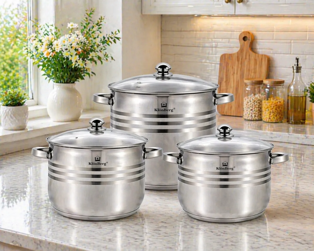 Stainless Steel Stock Pot Set 6pcs with 5-Layer Bottom and Glass Lids KB-2528