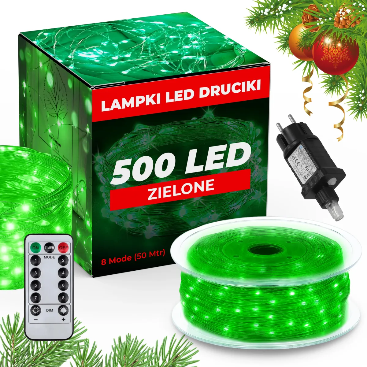 CHRISTMAS STRING LIGHTS + REMOTE 500 LED 50M - GREEN - CP1169