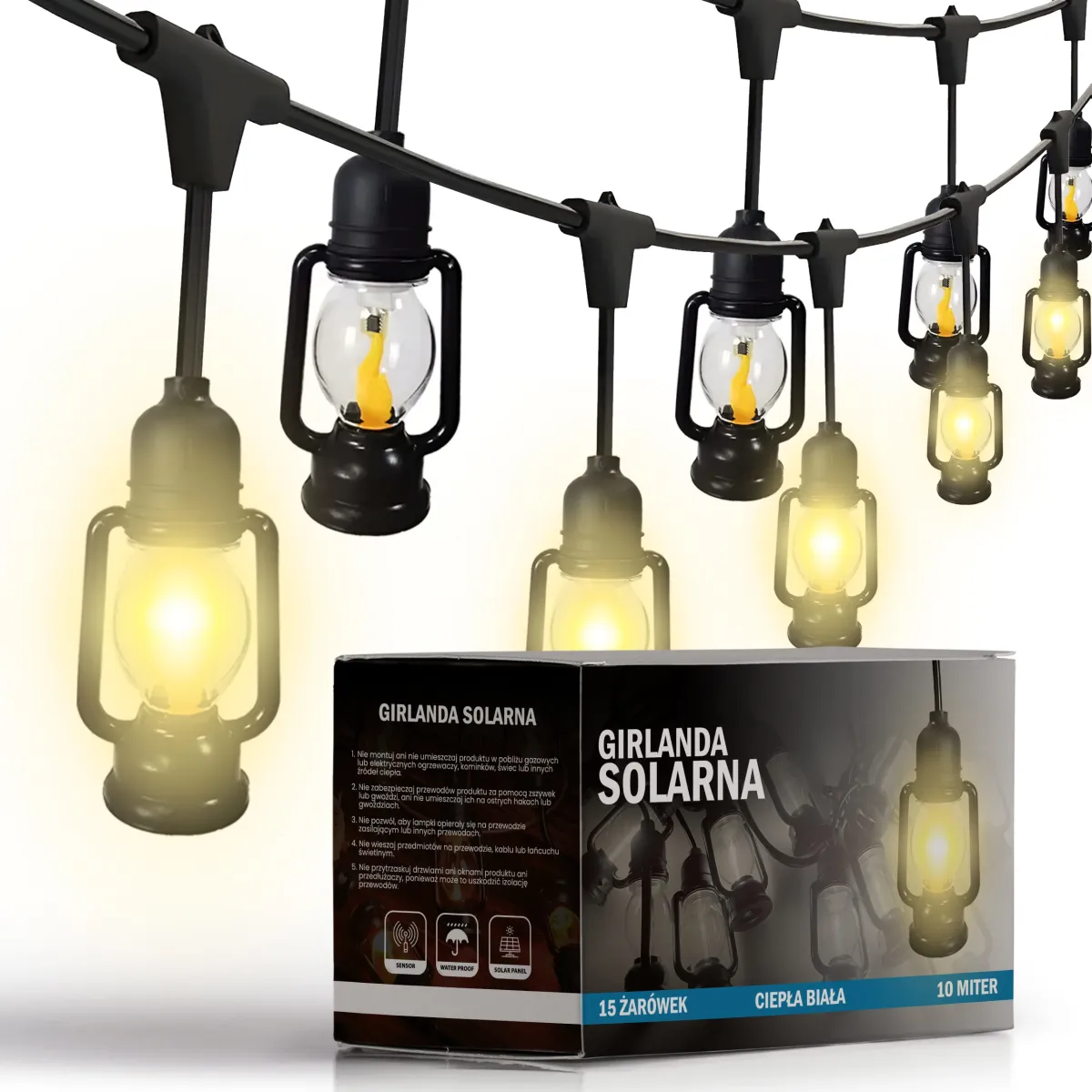 Solar LED String Light 10M 15 bulb warm white - L090378
