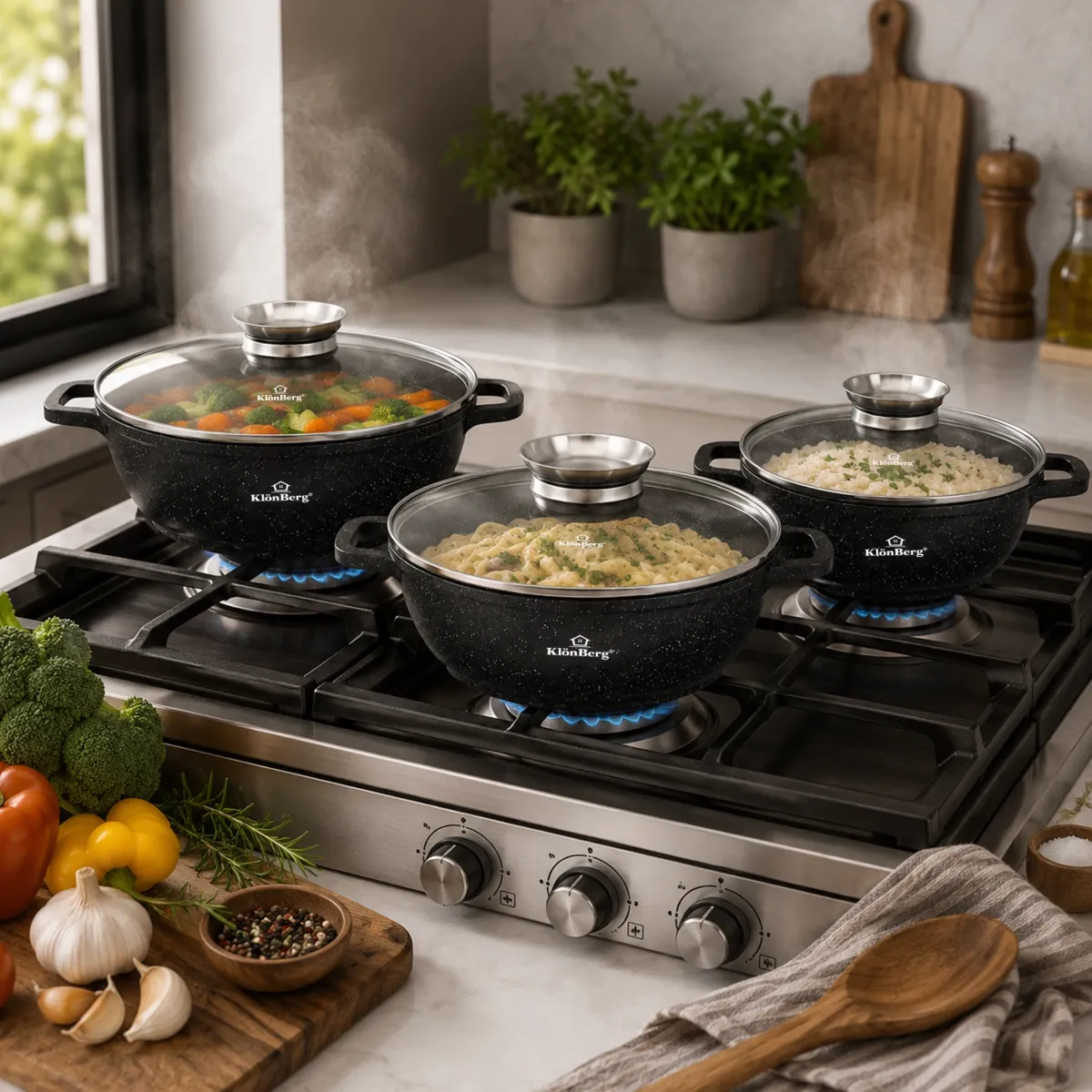 Cast Aluminium Marble Ceramic Cookware Set 6pcs with Aroma Knob