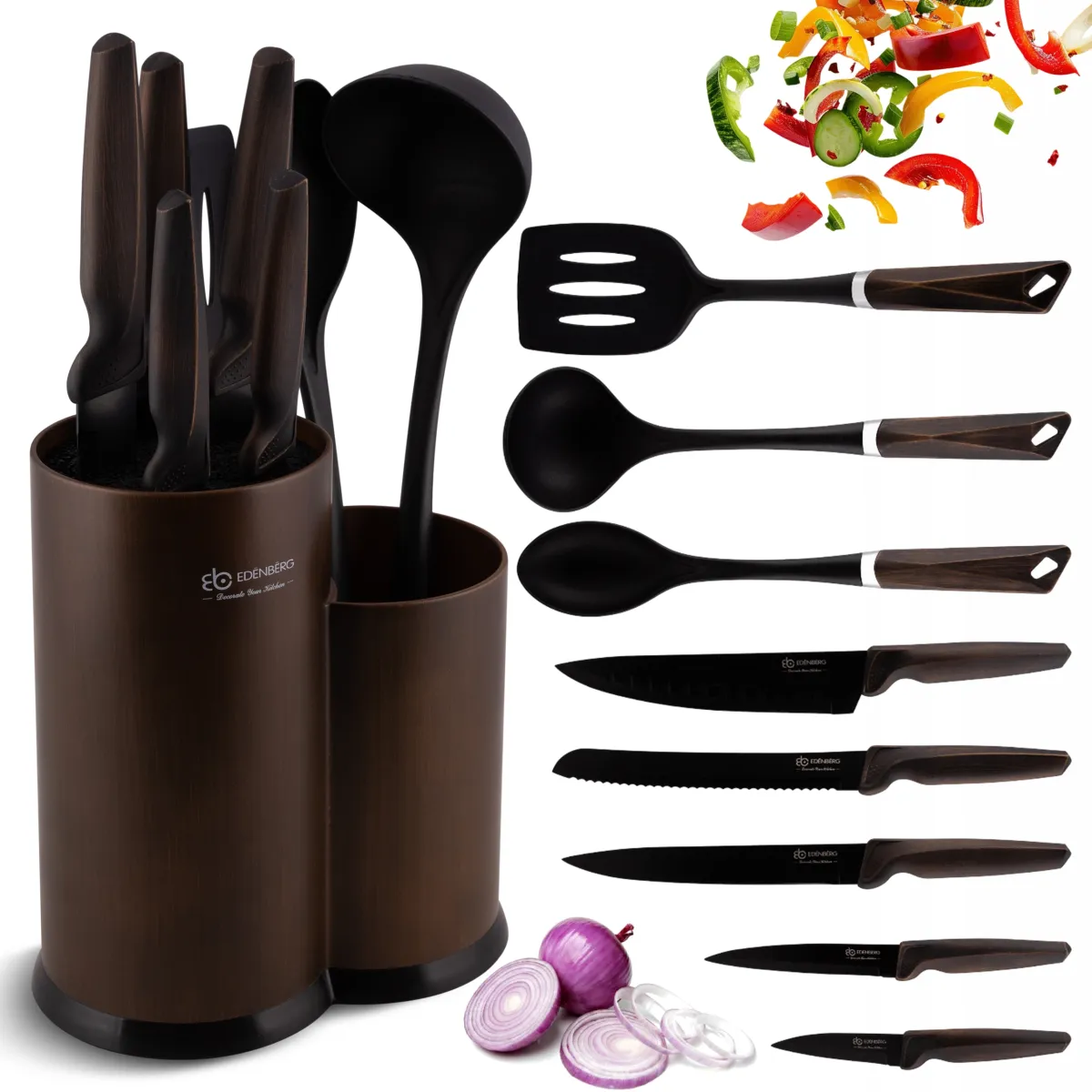 Edenberg Set of Kitchen Utensils + Knives 9-pcs Brown EB-7810